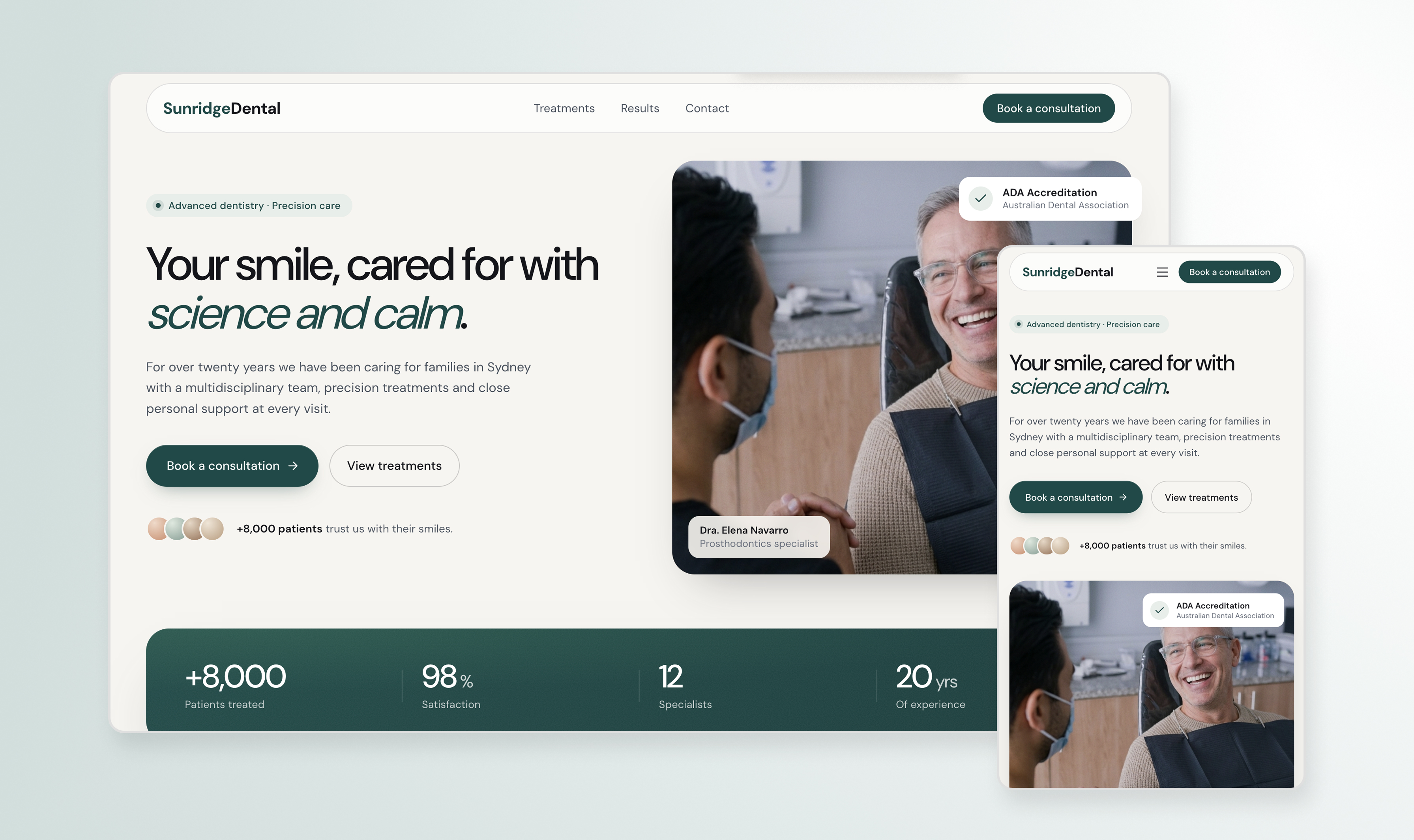 Sunridge Dental website — Precision care for Sydney families